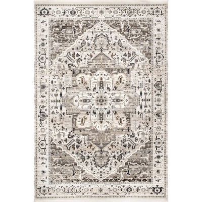 Photo 1 of 4x57 Oliveira Floral Medallion Fringe Area Rug Beige - nuLOOM