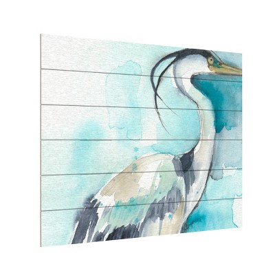 Trademark Fine Art -Jennifer Goldberger 'Heron Splash I' Wood Slat Art
