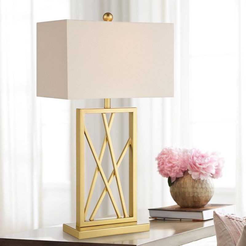 360 Lighting Claudia 26 1/2" Tall Square Modern Glam Luxe Table Lamp Gold Finish Metal Single White Shade Living Room Bedroom Bedside Nightstand House, 2 of 9