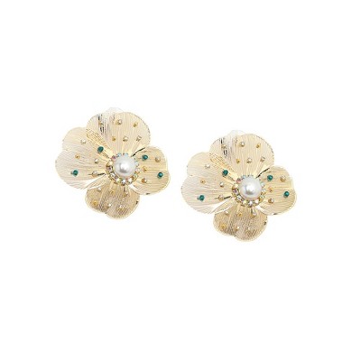 SOHI Women's Champayne Gold Floral Palmate Drop Earrings