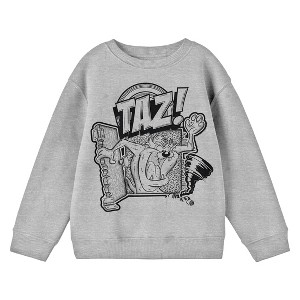 Looney Tunes Taz Character Art Crew Neck Long Sleeve Athletic Heather Boy's Sweatshirt - 1 of 2