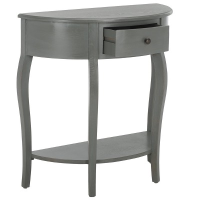 Gray Pine Wood Demilune Console Table with Storage