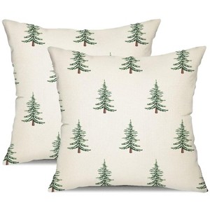 Christmas Pillow Covers 18x18 inch Set of 2 Christmas Tree Decorative White Throw Pillow Covers Winter - 1 of 4