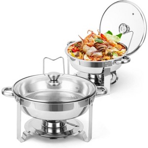 Chafing Dishes for Buffet, 5QT Buffet Servers and Warmers Set, Stainless Steel Round Chafer Set with Glass Lid & Lid Holder - 1 of 4