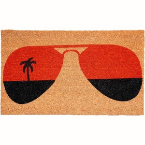 HomeRoots 17" X 29" Natural And Red Summer Tropical Outdoor Coir Door Mat - 1 of 4