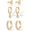 Gold Plated Sterling Silver Statement Earring Set - 3 Pairs CZ Jacket, Crawler & Huggie Piercing Jewelry - 3 of 4