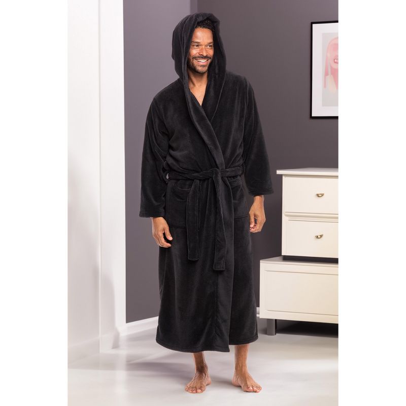 Men's Classic Winter Robe, Full Length Hooded Bathrobe, Cozy Plush Fleece, 5 of 10