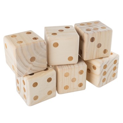 Toy Time Giant Wooden Yard Dice Set - 6 Outdoor Dice with Zippered Carrying Case