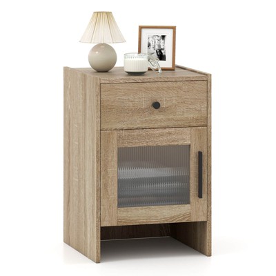 Costway 1/2 PCS Farmhouse Nightstand Fluted Bed Side Table with Large Drawer & Enclosed Cabinet