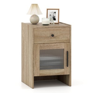 Costway 1/2 PCS Farmhouse Nightstand Fluted Bed Side Table with Large Drawer & Enclosed Cabinet - 1 of 4