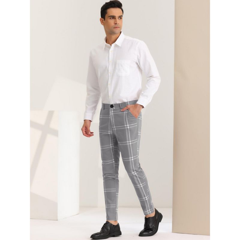 Lars Amadeus Men's Dress Plaid Slim Fit Flat Front Business Prom Checked Trousers, 4 of 7