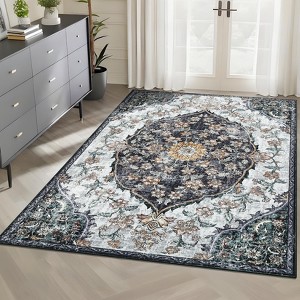 Faux Wool Machine Washable Boho Vintage Printed Area Rug Stylish Indoor Non Slip Stain Resistant Ultra Thin Non Shedding Carpet - 1 of 4
