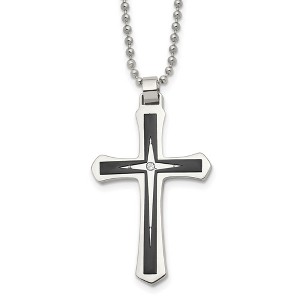 Black Bow Jewelry Men's Stainless Steel, Black Plated & CZ Passion Cross Necklace, 20 In - 1 of 4