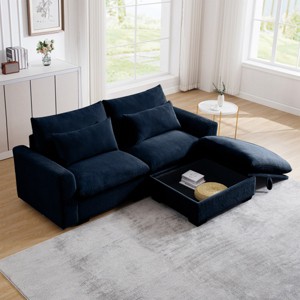 2 Seater Corduroy Sofa with Storage Ottoman, Modular Deep Seat Couch, 86.6" Living Room Sectional Sofa-3irtyhousy - 1 of 4
