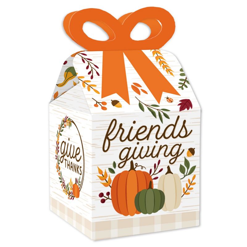 Big Dot of Happiness Fall Friends Thanksgiving - Square Favor Gift Boxes - Friendsgiving Party Bow Boxes - Set of 12, 1 of 9