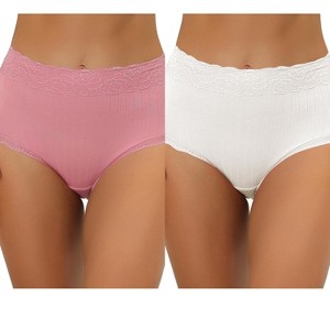 Allegra K Women's High Waist Tummy Control Comfortable Lace Trim Ribbed Brief 2 Packs - 1 of 4