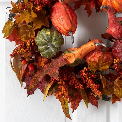 18" Fall Floral Gourd Artificial Front Door Wreath