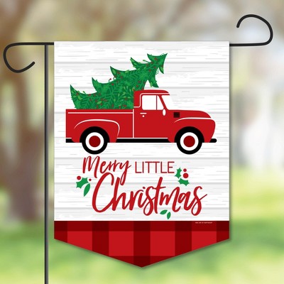 Big Dot of Happiness Merry Little Christmas Tree - Outdoor Lawn and Yard Home Decorations - Red Truck Christmas Party Garden Flag - 12 x 15.25 inches