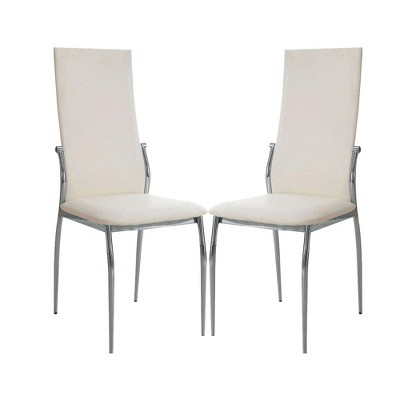 Simple Relax Set of 2 Leatherette and Metal Dining Side Chairs in White