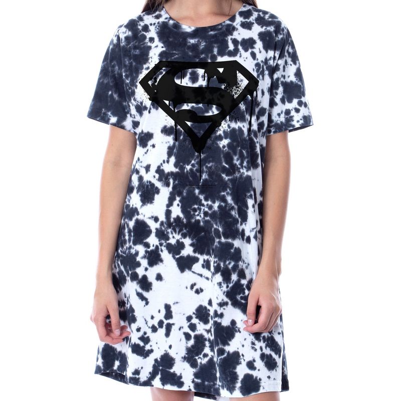 DC Comics Womens' Superman Tie-Dye Logo Nightgown Sleep Pajama Shirt Multicolored, 3 of 4