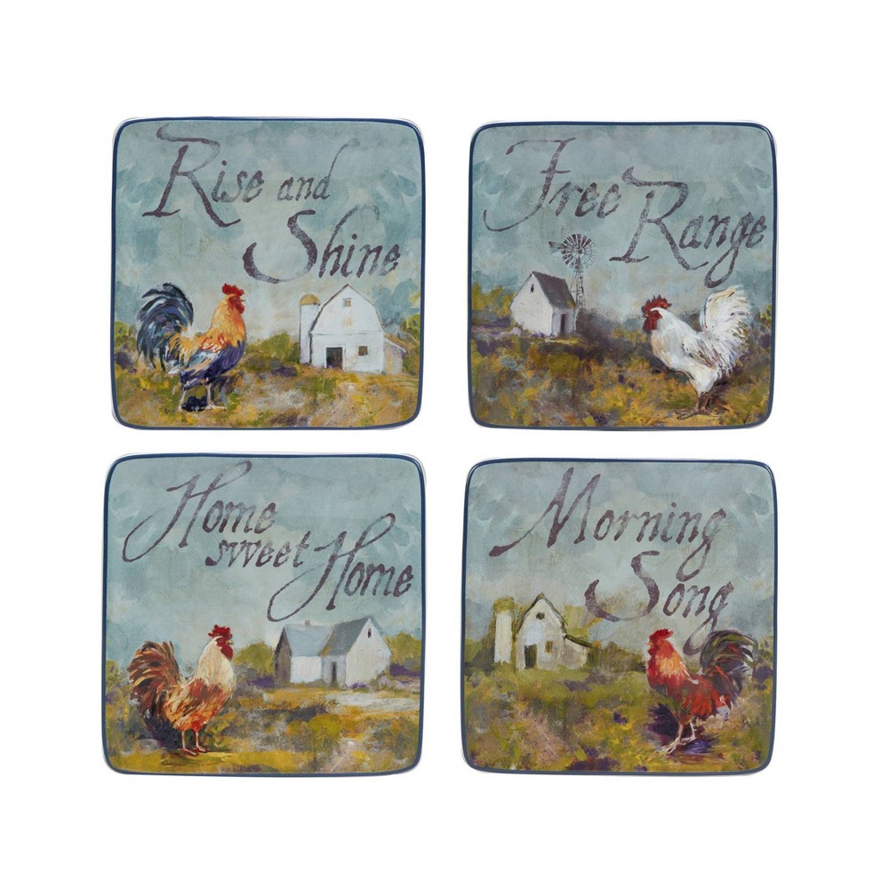 Photos - Other kitchen utensils Certified International Set of 4 Rooster Meadow Canape Plates  