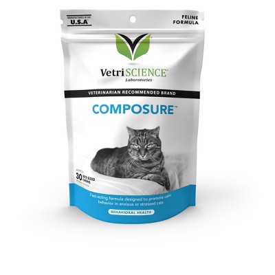 VetriScience Laboratories Composure, Calming Supplement for Cats, 30 Bite-Sized Chews