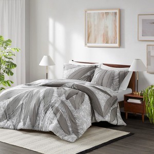 3 PCS Full/Queen Botanical Cotton Duvet Cover Set Gray - 1 of 1