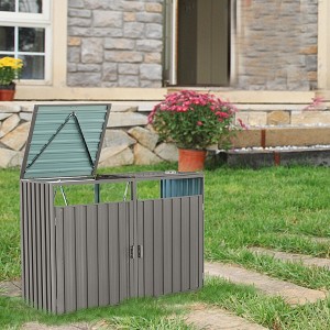 Outdoor Garbage Bin Storage Shed, Galvanized Steel Ventilated Trash Can Storage, Metal Bin Shed with Lockable Doors for Garden Yard Lawn - 1 of 4