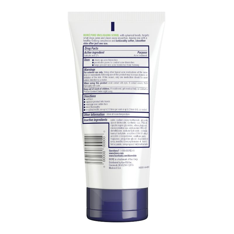 Biore Pore Unclogging Scrub, 2% Salicylic Acid, Oil-Free, Penetrates Pores, Clears Impurities - Unscented - 5oz, 3 of 8