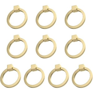attop 10Pcs 2.0" x 1-7/8" Solid Brass Pulls for Dresser Drawer Ring Pulls Furniture Hardware Brushed Gold Wardrobe Door Handles - 1 of 4