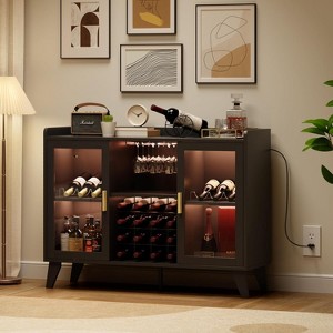 Farmhouse Wine Bar Cabinet, Home Coffee Bar Cabinet with Wine Racks and Glass Holders, Buffet Sideboard for Dining Room, Black - 1 of 4