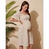 Women's Fashion Maternity Dress Floral Short Sleeves Square Neck Dress Smocked Midi Dress for Babyshower Photography - 4 of 4