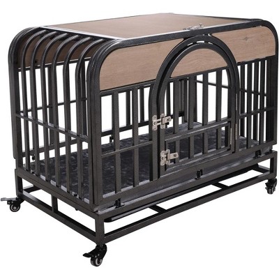 46 Inch Heavy Duty Dog Crate, Dog Crate Cage Kennel with Wheels, Removable Trays for Small Medium Large Dogs
