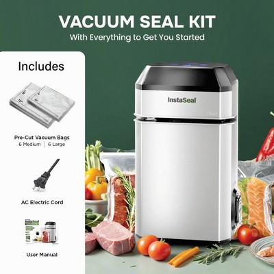 InstaSeal Food Vacuum Sealer – Electric Corded, Touch Control, Silver, Includes 12 Bags, Free Shipping