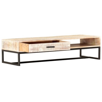 vidaXL Coffee Table White Solid Acacia Wood, Powder-Coated Steel Large