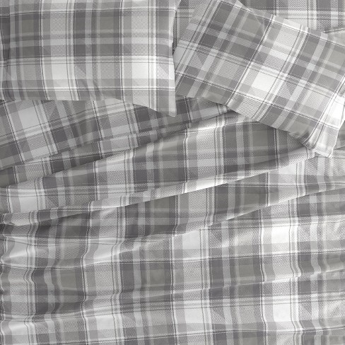 Becky Cameron, Plaid Pattern Flannel Sheet Set, Full, Light Gray : Target