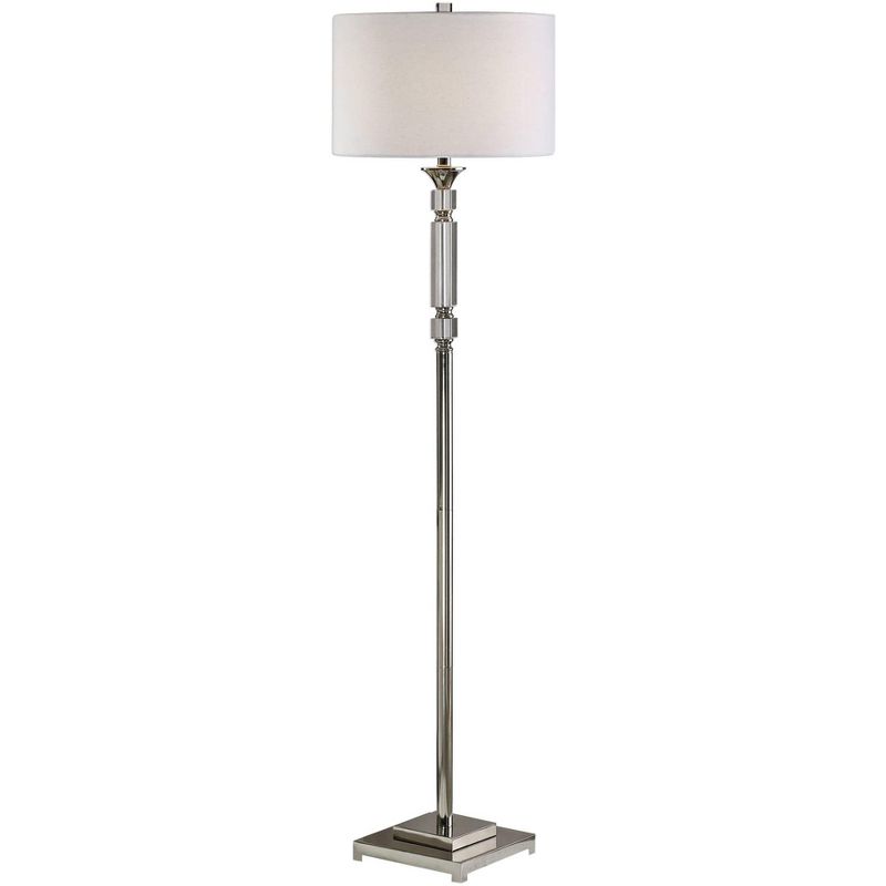 Uttermost Modern Floor Lamp 65 1/2" Tall Polished Nickel Stacked Crystal Drum Linen Shade for Living Room Reading House Bedroom, 1 of 3