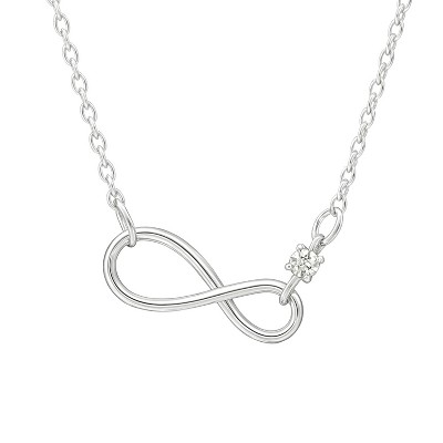 Unisex Silver-Tone Copper Infinity Pendant Necklace, Minimalist CZ Accent, Classic O-Link Chain, Sleek Daily Jewelry for Casual & Office Looks
