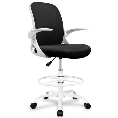 KERDOM Drafting Chair Tall Office Chair with Flip-up Armrests Executive Ergonomic Computer Chair, White