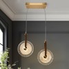 LNC Irma 2-Lights 13" Luxury and Glam Circular Disc Integrated LED Glass Chandelier , Gold with Textured Glass - 2 of 4