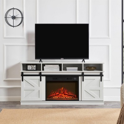 Hotraffy Modern Farmhouse TV Media Stand,with 23in  Fireplace Insert