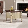 FONTOI Vintage Round Coffee Table with Storage, Cocktail Table with Sliding Door, Slatted Design Table with Cylindrical Legs, Beige, 30.3"*18"*30.3" - 4 of 4