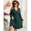 Coolmee Women's Plus Size Dress V Neck Long Sleeve Front Knotted Elastic Elegant Dress A Line Knee Length Midi Dress - 2 of 4