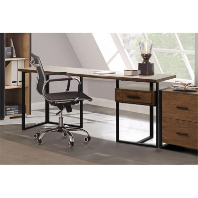 Walnut and Black Reversible Writing Desk with Drawer