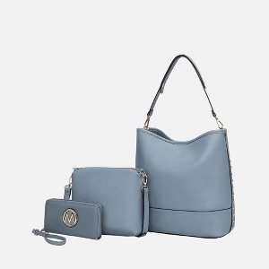 MKF Collection Wren Vegan Leather Women’s Hobo with Pouch and Wristlet Wallet by Mia K- 3 pieces - Denim - 1 of 4