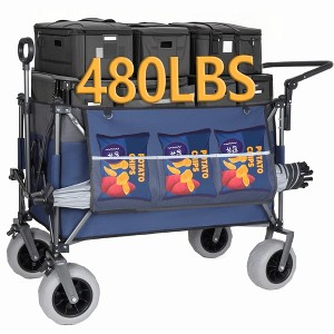 NAYSAYE Folding Wagon Cart Heavy Duty Push Pull Design with All Terrain Wheels for Camping Beach and Outdoor Use, Blue and Gray, 45.67"*25.2"*47.24" - 1 of 4