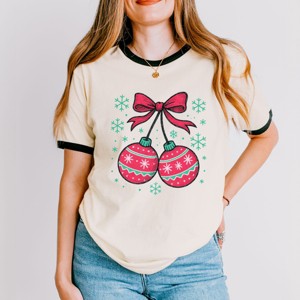 Christmas Ornaments Sketched Snowflakes - Women's Ringer Graphic T-Shirt - 1 of 3