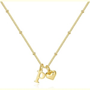 Heart Initial Necklace for Women & Girls, 14K Gold Plated Letter Pendant Birthday Gift - 1 of 4