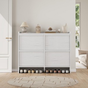 4 Shoe Cabinet with Flip Drawers, Wooden Shoe Cabinet with Adjustable Shelf, Freestanding Shoe Organizer, Hidden Shoe Storage for Entryway Hallway - 1 of 4