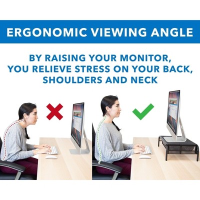Black Metal Mesh Monitor Stand with Pullout Drawer